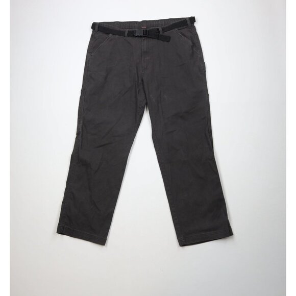 Vintage Y2K Streetwear Mens 40x30 Distressed Belted Canvas Wide Leg Pants Gray